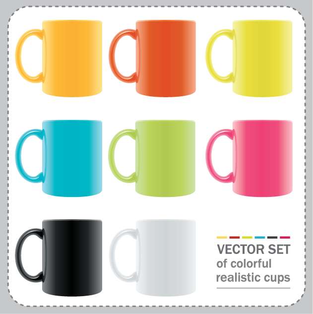free vector Vector Set of Colorful Realistic Cups